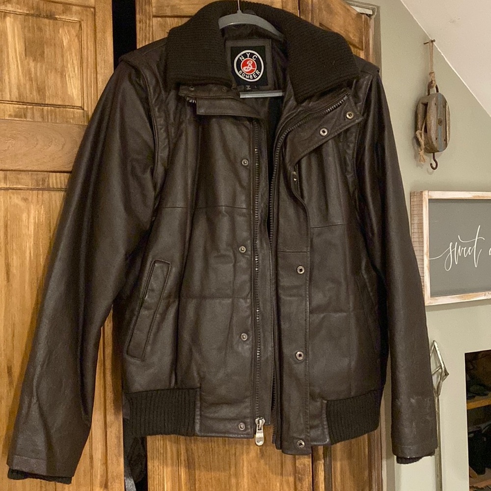 Mens Brown Leather Bomber Jacket